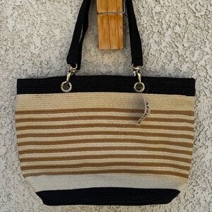NWT- Magid Nude/Khaki/Black Classic Striped Beach Bag/Tote
